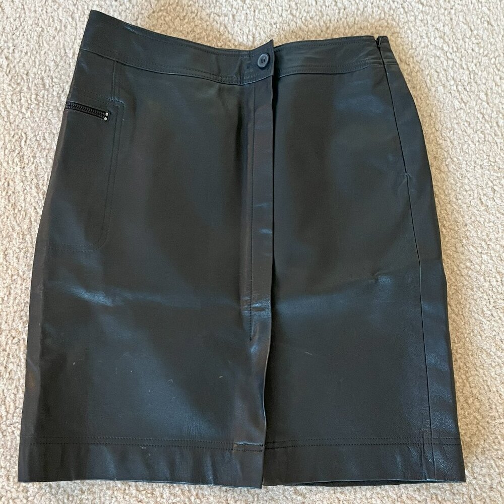 Anne Klein Black 100% Leather Knee Length Skirt